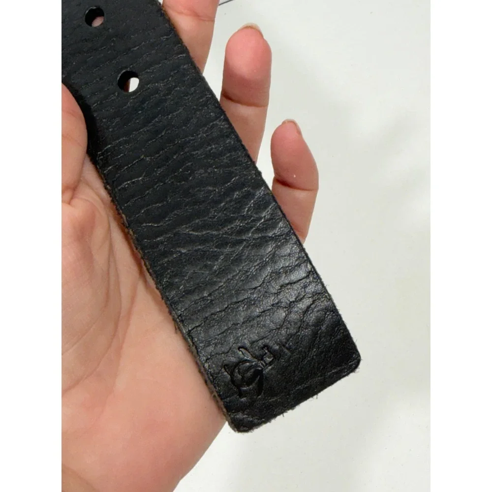 Original Penguin Mens Black Leather Belt Size 36 Brushed Silver Buckle NWT